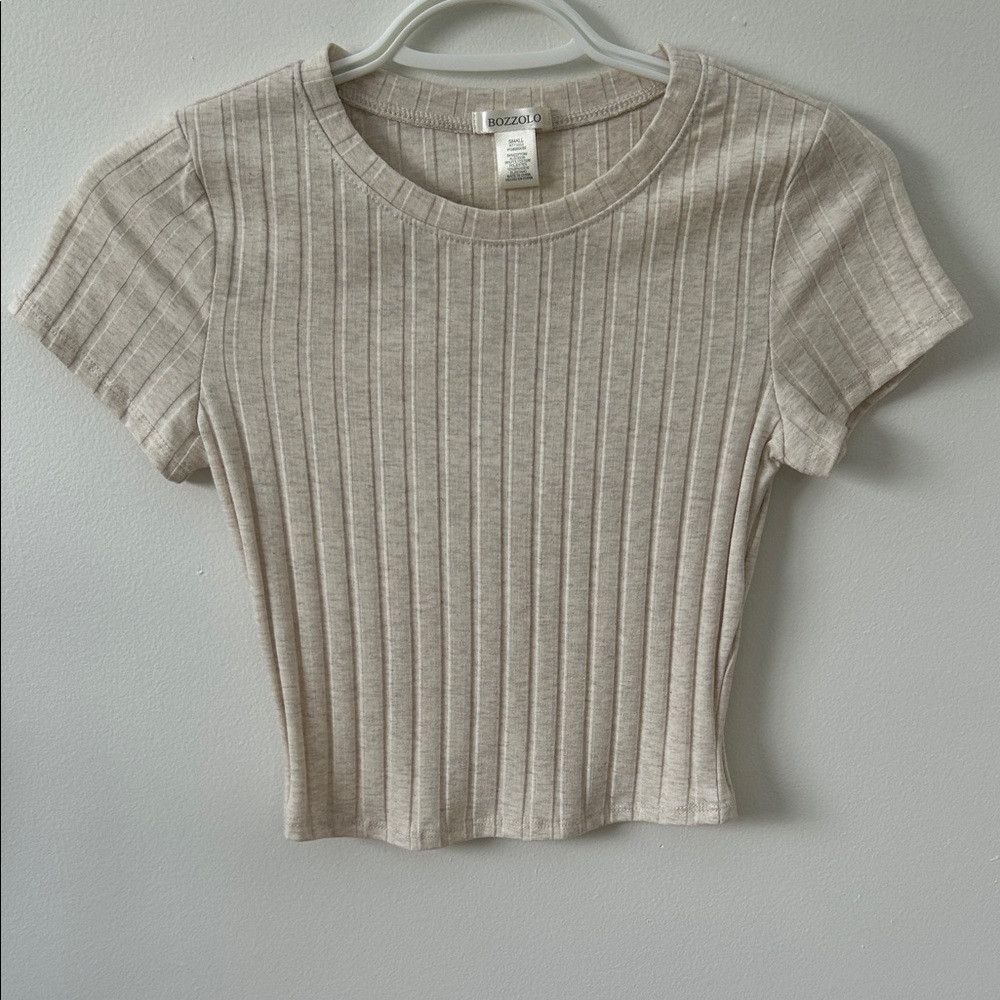 Bozzolo Beige Ribbed Crop Top